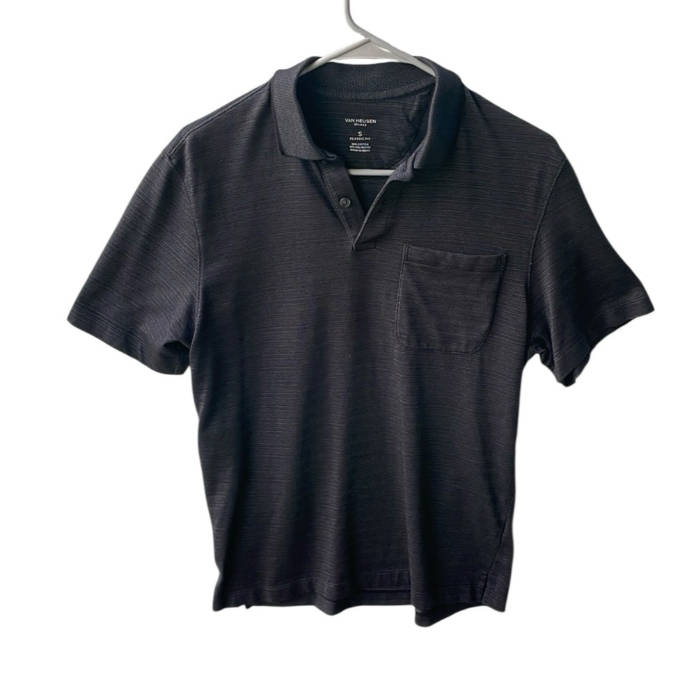 VAN HEUSEN FLEX CLASSIC FIT MENS SHORT SLEEVE GRAT POLO FRONT POCKET SIZE SMALL